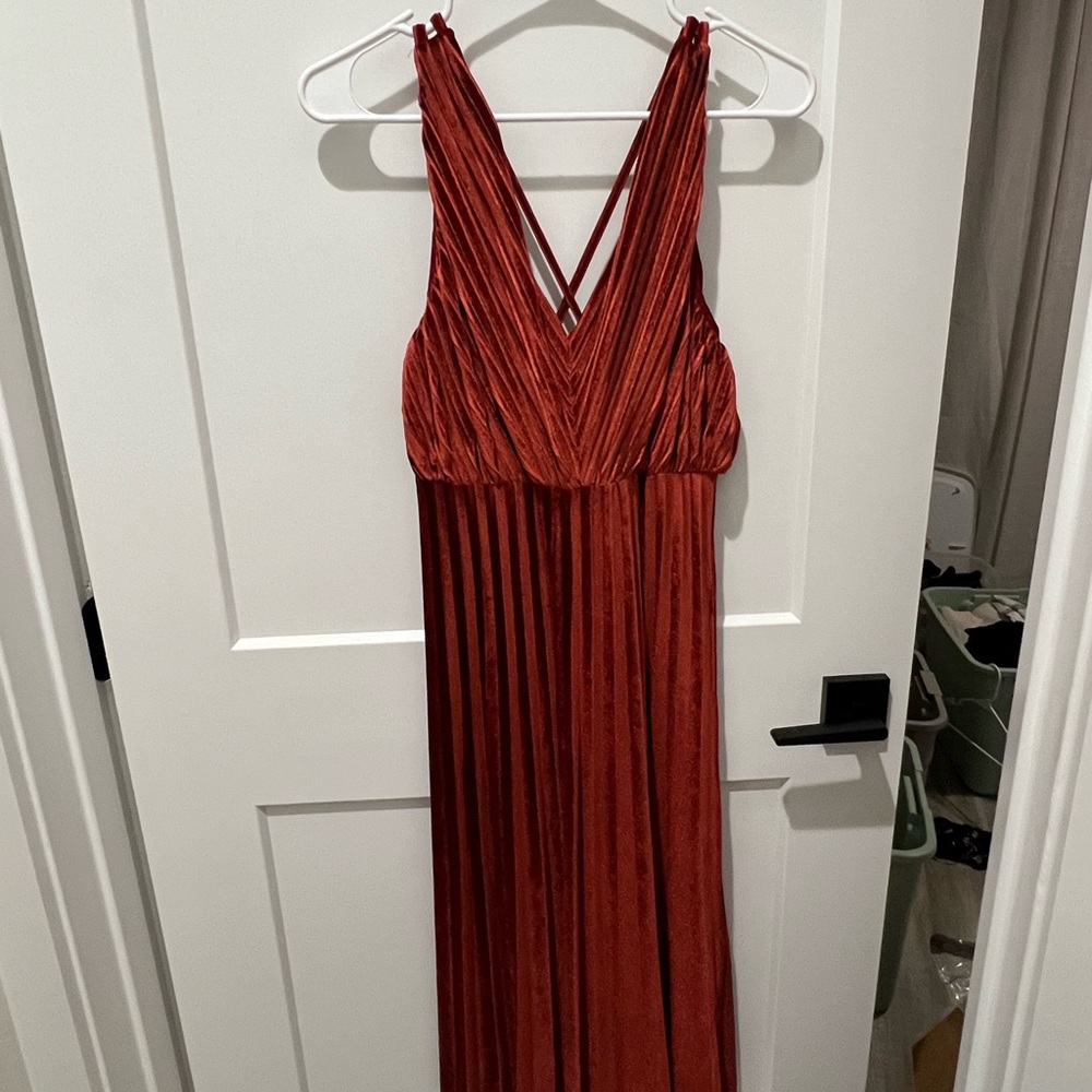 ASOS Rust Pleated Sundress with Plunge Neckline
